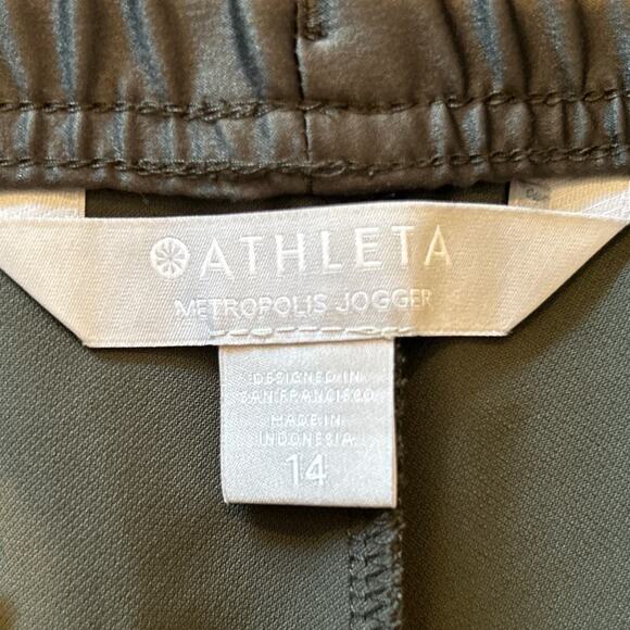 ATHLETA Metropolis Jogger Pants Primatwill Olive Satin Piping Pockets NWOT sz 14 - Picture 5 of 11